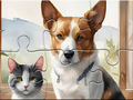 խաղ Jigsaw Puzzle: Oil Painting Dog And Cat
