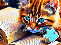 խաղ Jigsaw Puzzle: Cat Reading